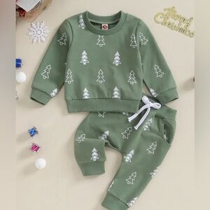 Toddler Baby Boy Christmas Tree Print Long Sleeve Crewneck Sweatshirt Tops Pants